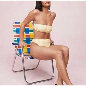 Nasty Gal Gingham Bandeau High Leg Bikini Set 2 NWT